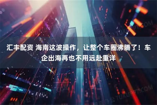 汇丰配资 海南这波操作，让整个车圈沸腾了！车企出海再也不用远赴重洋